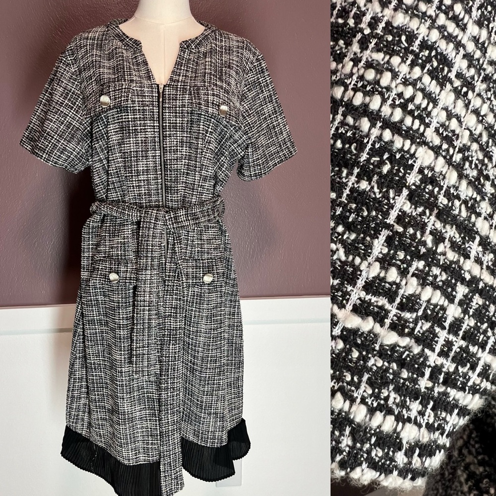 NY Collection Black and White Tweed Dress